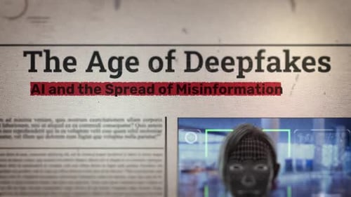Deepfake AI News Headline and Facial Scan Animation