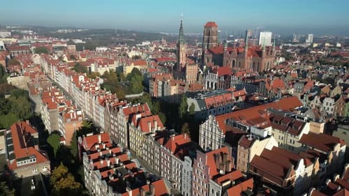 Aerial view of colorful historic European Old Town, Gdansk, Poland