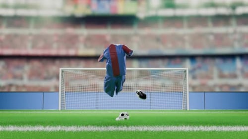 Invisible Player Kicking Soccer Ball on a Stadium Field