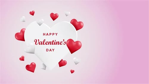 Happy Valentine's Day Title Animation with 3D Hearts