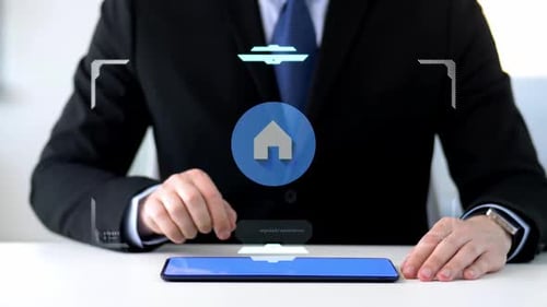 Business, People and Future Technology Concept - Close Up of Businessman With