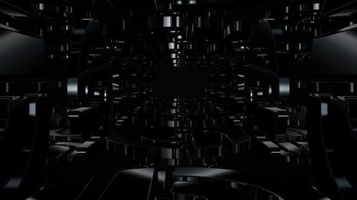 Abstract Glossy Black Geometric Tunnel Loop Background