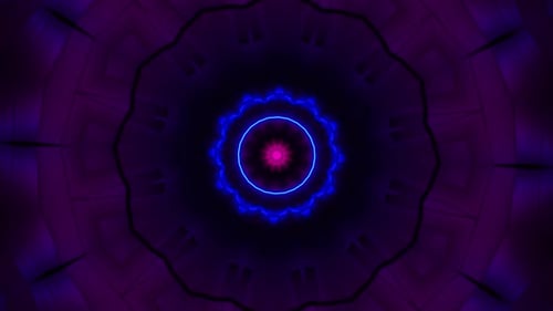 Purple and red flower with black background and red center. Kaleidoscope VJ loop