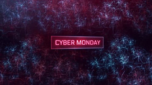 Cyber Monday-Konzept vor dunklem Computernetzwerkhintergrund - 4K