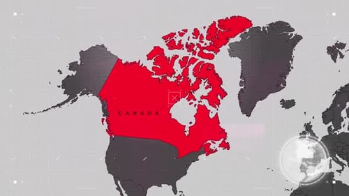 Futuristic World Map Highlight for Canada