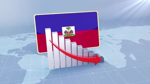 Haiti Flag And Bar Chart With Decreasing Values Economic Crisis Concept