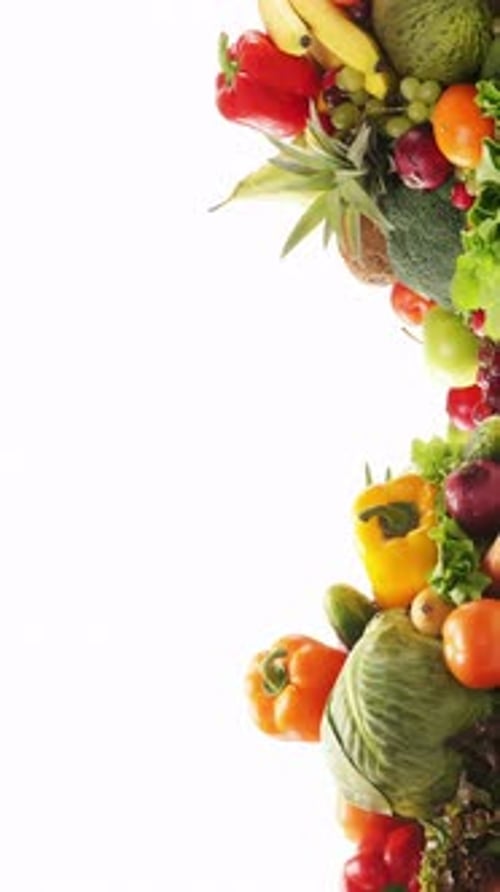 Border of Fresh Colorful Fruits and Vegetables