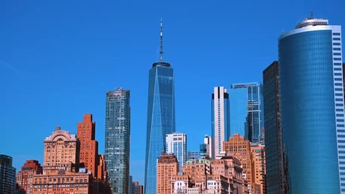 Tops of the skyscrapers of outstanding New York, USA.