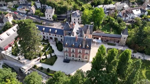 Drone footage of Chateau du Clos Luce in Amboise, Loire Valley, France