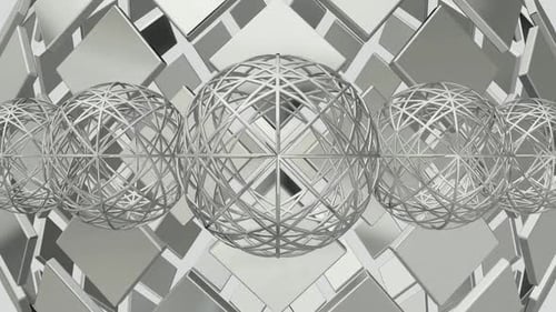 Animated Geometric Wireframe Spheres and Rotating Squares Loop