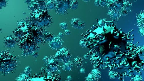 Particules virales se propageant dans un environnement bleu numérique