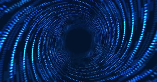 Digitally animated technological background with particles, glowing random dots and grid