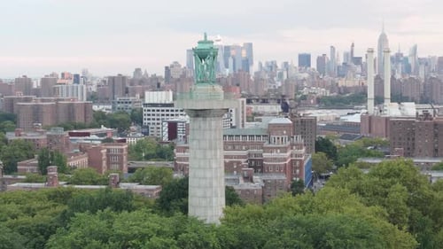 Aerial view of the Prison Ship Martyrs Monument. Shot on an overcast summer morning in Fort Greene P