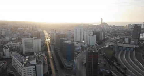 Aerial view of Casablanca showing the empty streets and train station under the coronavirus containm