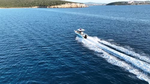 speedboat going on the sea on a sunny day
