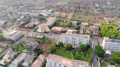 Aerial drone shot flyover Palma de Mallorca, Balearic Islands, Spain, Europe