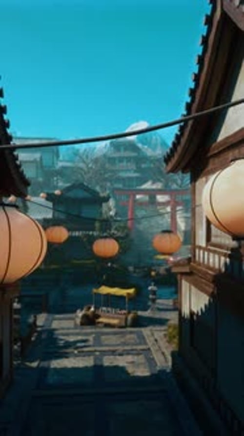A Narrow Alley with Lanterns Hanging From It