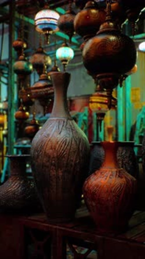 Group of Vases on Wooden Table