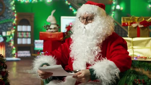 Retrato de homem sorridente vestido de Papai Noel acenando com a mão cumprimentando crianças