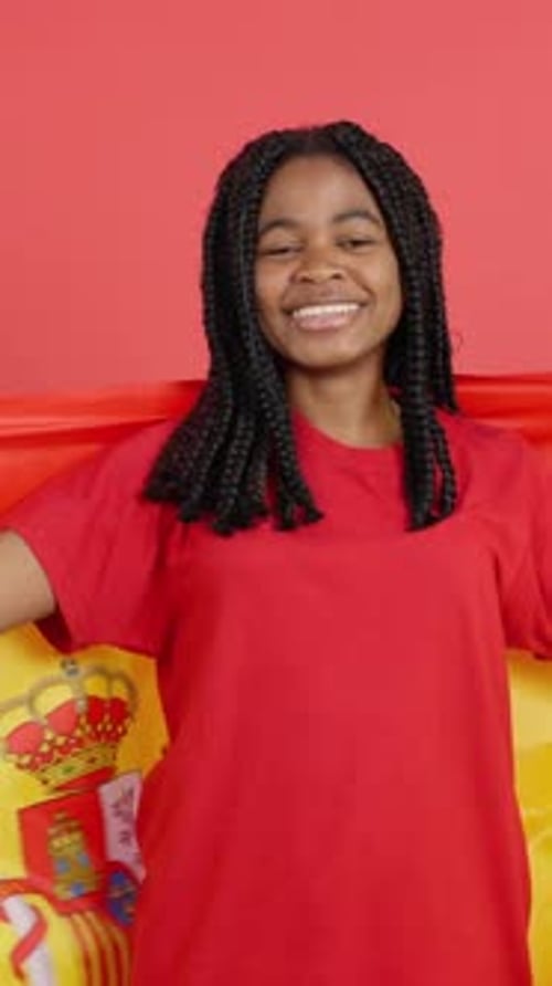Smiling Woman Wearing Flag of Spain