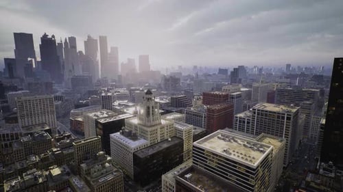 Fpv Drone Flies Over the Streets Next to Modern Skyscrapers in the Center of a Large Metropolis City