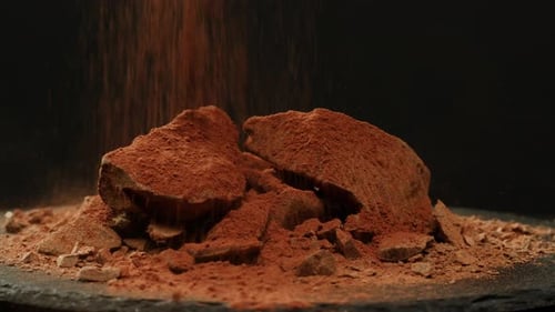 Cocoa Powder Texture on Wooden Chocolate Background Sweets Beans and Spoon with Aromatic Coffee