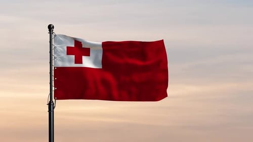 Tonga Beautiful Flag in a Breezy Sky Scene