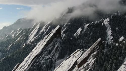 Aerial View of Snowy Mountain Range in Winter