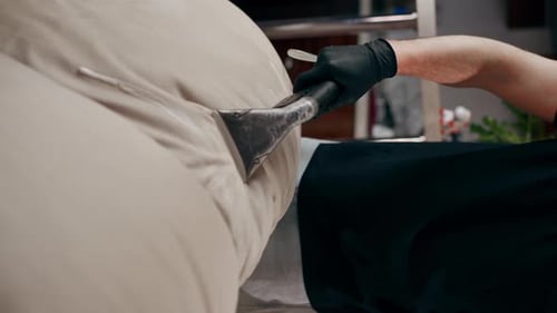 Sofa Cleaning With Scrubbing Tool