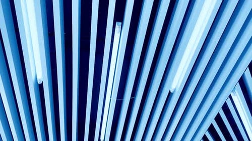 Abstract Blue Architectural Slats with Geometric Patterns