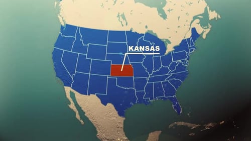 3D Earth Globe Zooms to Highlight Kansas State on USA Map