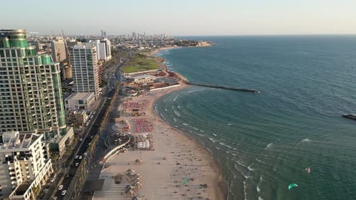 Aerial View of Tel Aviv Coastline and Sandy Beaches