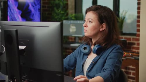 Woman Content Creator Working with 3d Render Software
