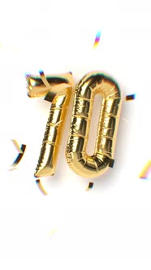 Golden Number 70 Balloon with Confetti for Celebrations