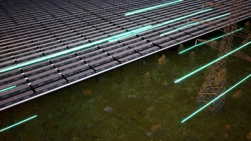 Solar Panels Generating Clean Energy with Glowing Power Flow