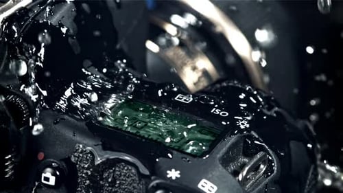 Raindrops Fall on the Camera Display Filmed on a Highspeed Camera at 1000 Fps