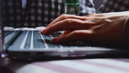 Female Hands of Freelancer Woman Professional User Worker Using Typing on Laptop Notebook Keyboard