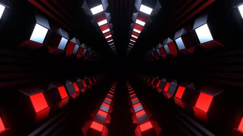 Vermelho e azul iluminado, tipo estroboscópio lento, rotação, fundo do túnel, Vj Loop em 4K