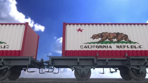 California flag containers are located at the container terminal