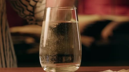 Effervescent Tablet Dissolving into Water Glass