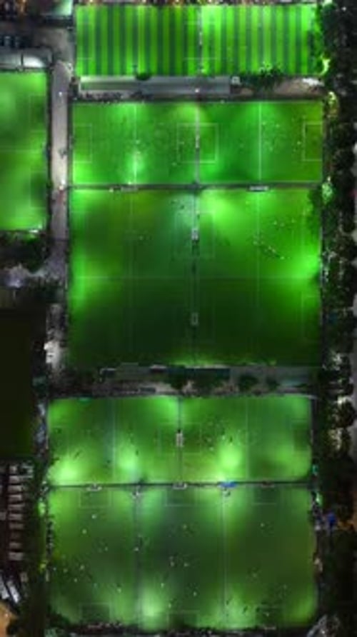 Aerial View of Soccer Fields at Night