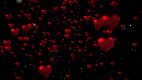 Red Glossy Hearts Floating Loopable Background