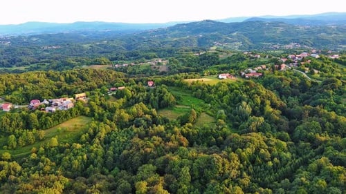 Small Village with Roads in Forest and Mountain Valley in Croatia