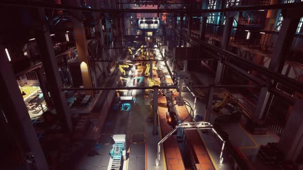 Futuristic Robotic Factory with Automated Assembly Line 3D Animation ...