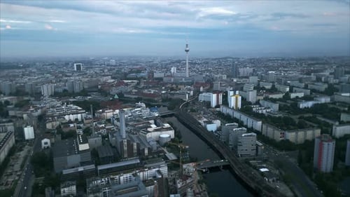 Wide aerial view of morning Berlin overcast