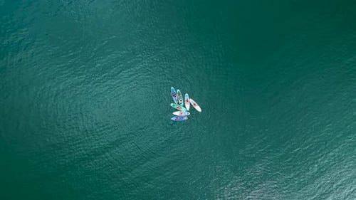 Aerial View Group Adventure Paddleboarding in Turkey s Scenic Canyon