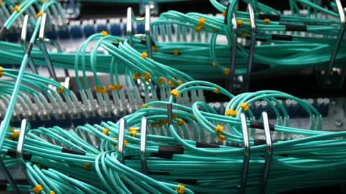 Modern Crypto Mining Farm Switchboard with Connected Wires