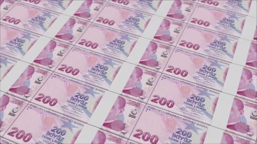 200 TURKISH LIRA banknotes printing by a money press