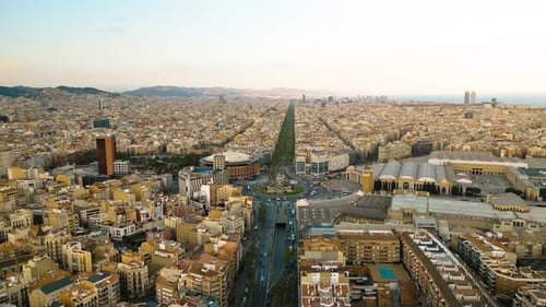 Following above Gran Via towards Plaça d'Espanya, in the historic city of Barcelona