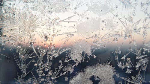 Left Pan Shot Background with Frost Pattern on Glass Early Winter Morning